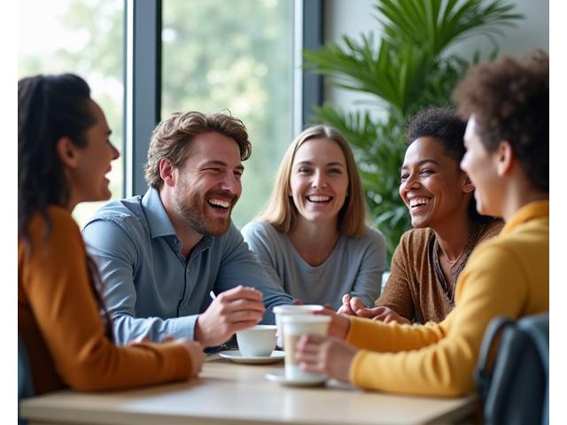 Diverse team members engaging in a fun, relaxed social activity in an office setting, laughing and building connections.